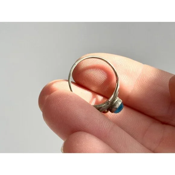 London Blue Topaz Ocean Drop 14k Accents Sterling Silver 925 Vintage Ring - sz 5